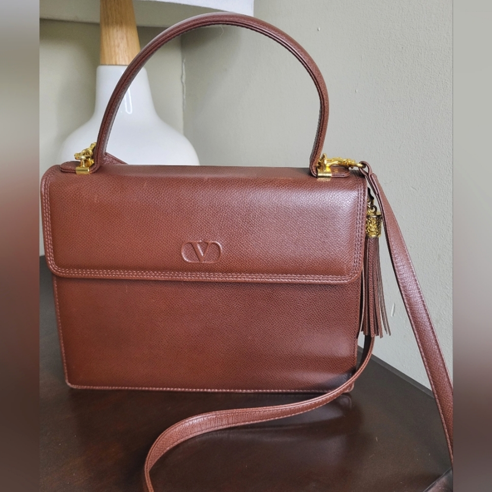 Valentino Garavani Vintage Brown Leather Satchel Bag, Kelly Style - Picture 2 of 16